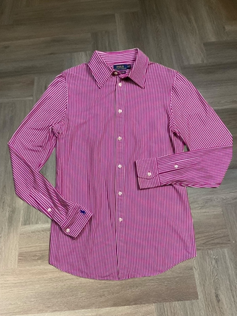 Polo Ralph Lauren Jersey Knit Stripe Long Sleeve Shirt Mens Medium Magenta White